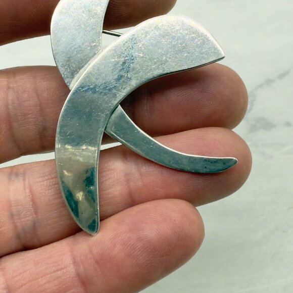 Vtg 925 Signed Sterling Silver Large Abstract Criscrossed Brooch Pin Modernist - Picture 9 of 11